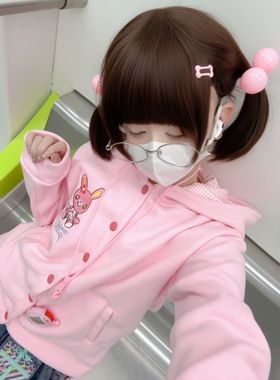 学院风甜美软萌妹日系粉色mp复刻女儿服兔耳连帽可爱纽扣开衫外套