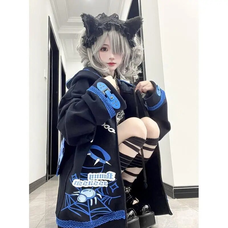 日系新款绷带兔亚文化千禧印花连帽兔耳原宿宽松加绒卫衣外套现货,女装/女士精品,卫衣/绒衫,淘宝优惠券,粉丝福利购,淘宝优惠卷