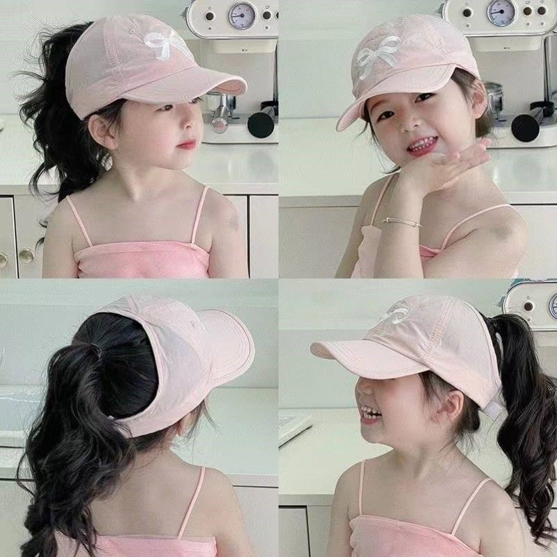 夏季女宝宝可扎马尾速干半空顶帽子儿童薄款遮阳可爱百搭棒球帽