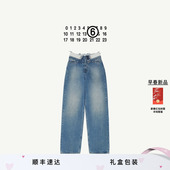 早春新品 MM6高腰设计感宽松直筒做旧休闲牛仔裤 弯刀裤 长裤 子