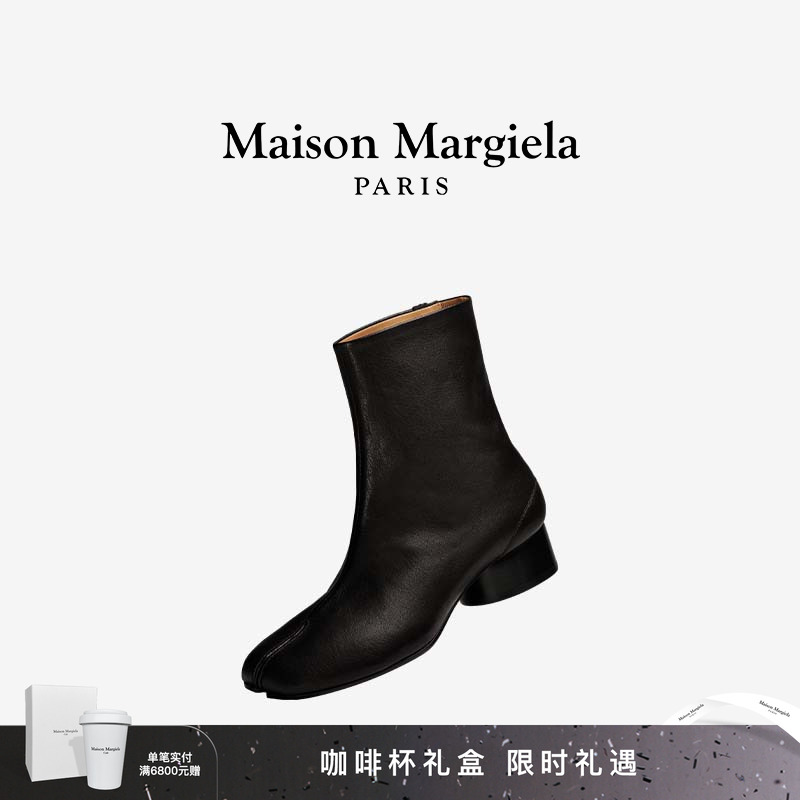 马吉拉黑色分趾羊皮靴