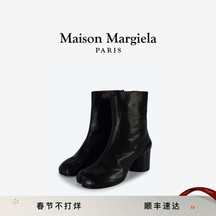 Maison Margiela马吉拉Tabi羊皮革黑色通勤高跟靴子女分趾鞋6cm