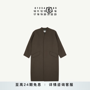 外套 MM6无领单排扣大衣V领简约中长款