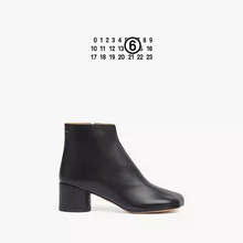 MM6时尚方头羊皮革及踝粗跟短靴子高跟鞋皮鞋女鞋4.5cm