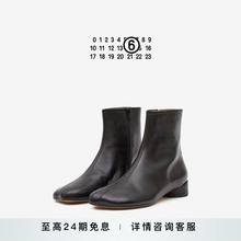 MM6纯色粗跟短靴低跟及踝靴3cm女鞋鞋子