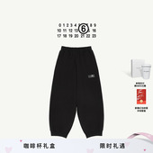 裤 MM6开衩效果松紧腰黑色卫裤 休闲通勤简约长裤 子