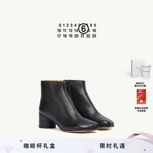 MM6时尚方头羊皮革及踝粗跟短靴子高跟鞋皮鞋女鞋4.5cm