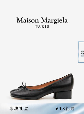 [买即赠]MaisonMargiela马吉拉Tabi浅口女羊皮高跟鞋黑色分趾鞋