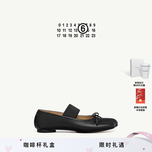 MM6徽标绑带羊皮革芭蕾鞋小皮鞋低跟浅口单鞋休闲通勤女鞋鞋子