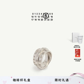 礼物 MM6三重数字Logo标志环形做旧戒指指环情侣对戒首饰