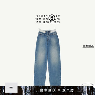 [早春新品]MM6高腰设计感宽松直筒做旧效果休闲牛仔裤长裤裤子