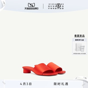 MM6日常休闲红色低跟数字logo凉鞋 女半拖穆勒鞋 皮鞋 春夏新品