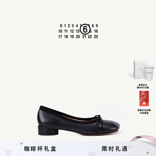 MM6苹果头蝴蝶结纯色简约休闲芭蕾舞鞋低跟通勤单鞋女皮鞋鞋子