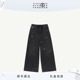 子 通勤长裤 MM6泼墨效果黑色休闲宽松直筒弯刀裤 牛仔裤