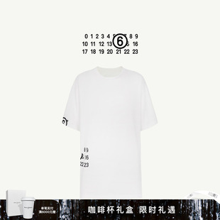 MM6 情侣内搭上衣 spiga数字LOGO印花圆领白T恤休闲通勤短袖