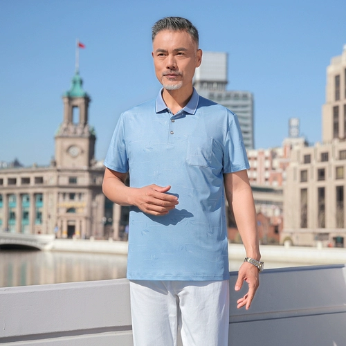 Мужская шелковая летняя одежда, хлопковая футболка polo, для среднего возраста, 40, 50 лет