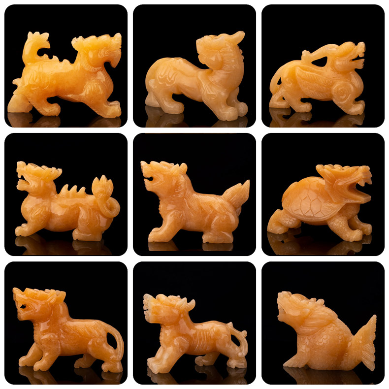 黄玉石囚牛嘲风蒲牢负屃螭吻摆件