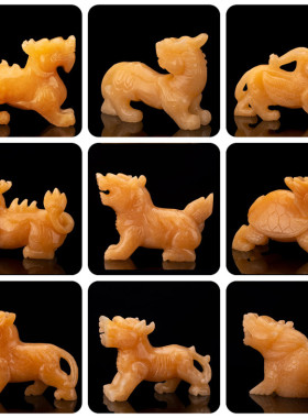 天然黄玉龙之九子囚牛睚眦嘲风蒲牢狻猊狴犴负屃螭吻龙子动物摆件