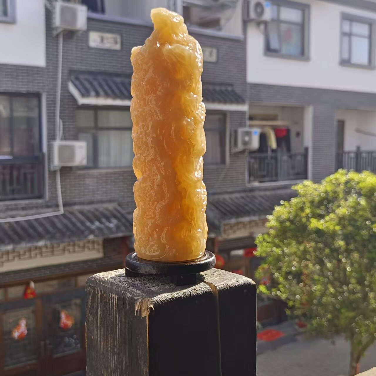 天然黄玉桌面摆件龙柱印章玉玺玉石风水招财九龙柱盘龙柱摆件九龙