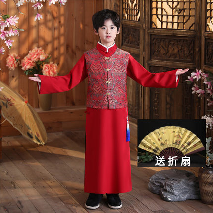 男童汉服中国风拜年服古装儿童唐装公子少爷国学演出服民国风长衫