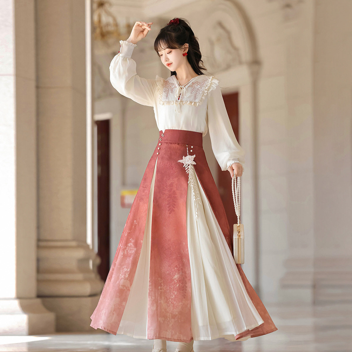 设计素商汉服女中国风改良汉元素新中式衬衣半裙套装气质长裙两件