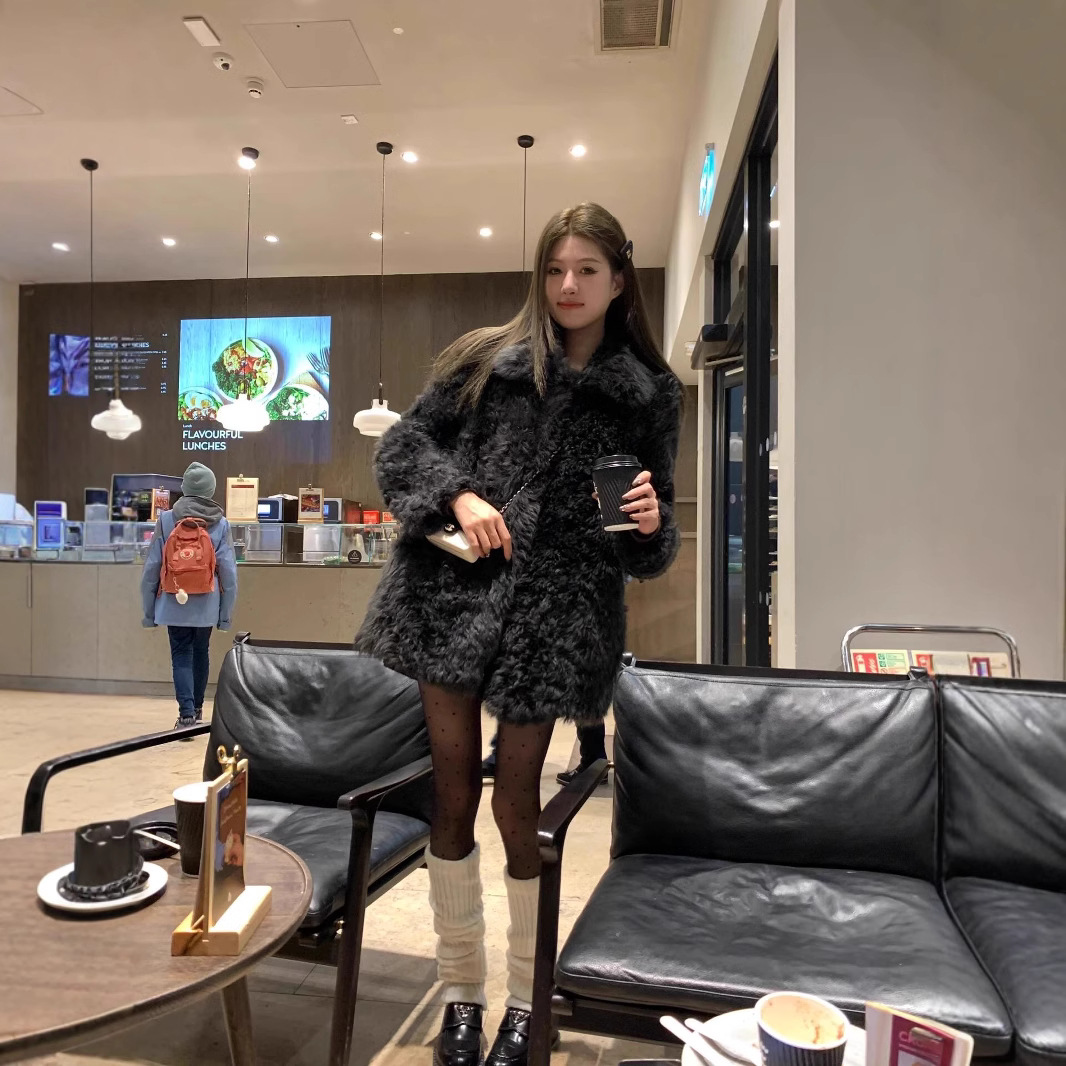 环保皮草皮毛一体毛毛外套卷毛羊毛大衣加厚毛茸茸保暖时尚外套女
