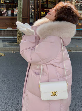 真狐狸大毛领羽绒服女新款连帽加厚中长款白鸭绒显瘦高端外套冬季