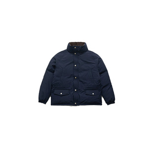 冬新纯色立领新国标白鹅绒羽绒服外套女深蓝色加厚保暖宽松单排扣