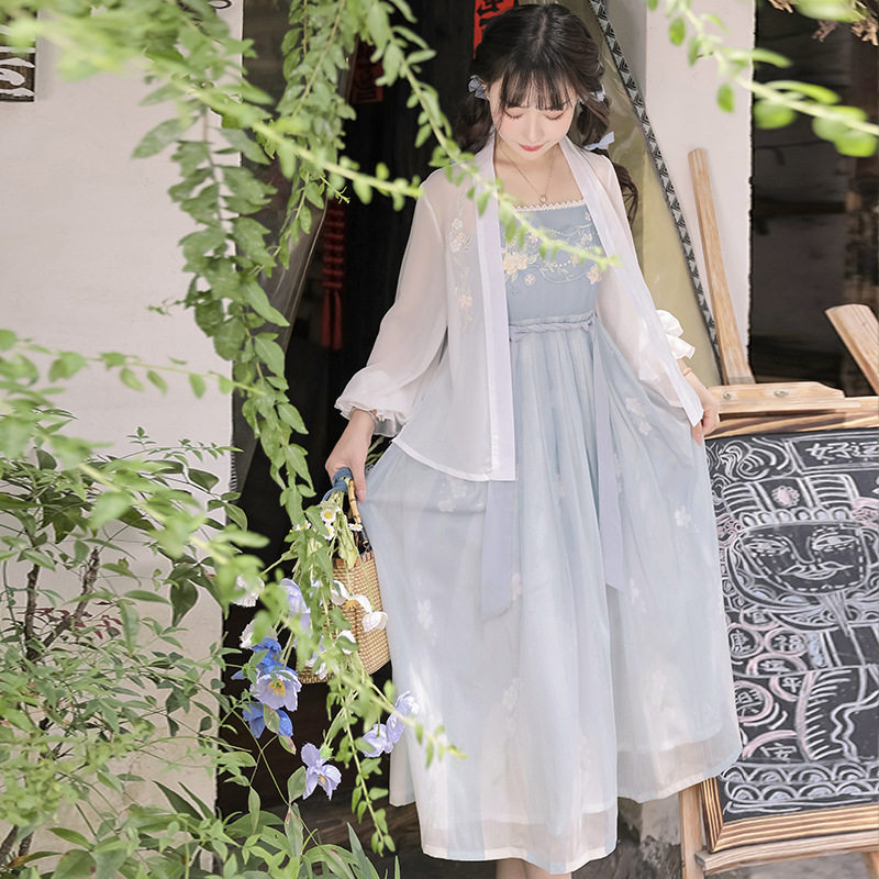 原创设计花间舞汉服女中国风改良日常汉元素套装气质上衣百褶裙新