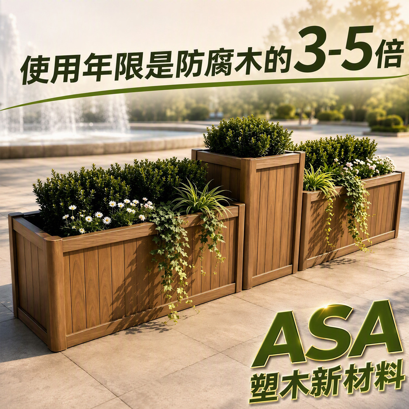 免维护三代ASA塑木花箱户外庭院露台长方形种植箱树脂天台大花盆