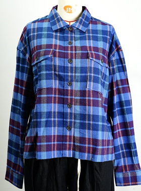 JCC STUDIO日系春款全棉磨毛格纹翻领宽松休闲通勤衬衫B116H59