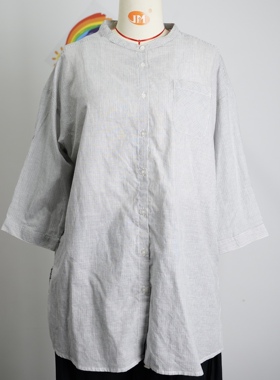 JCC STUDIO日系薄款全棉棉纱细条纹宽松休闲中袖衬衫B116H76