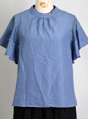 JCC STUDIO日系丝滑手感小立领短袖蝙蝠袖衬衫