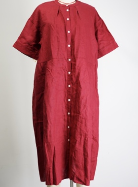 JCC STUDIO日系纯亚麻宽松休闲短袖连衣裙