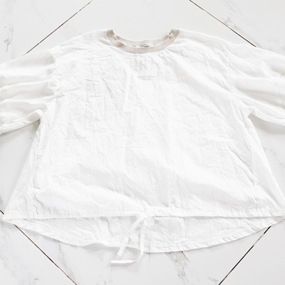 JCC studio日系全棉罗纹弹力领下摆系带淑女风短袖衬衫BLB112L63