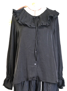 JCC STUDIO日系超丝滑质感荷叶领衬衫女宽松休闲百搭上衣