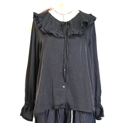 JCC STUDIO日系超丝滑质感荷叶领衬衫女宽松休闲百搭上衣