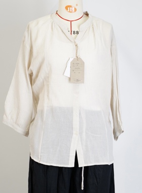 JCC STUDIO日系立领单排扣纯色全棉薄面纱中袖衬衫女气质简约上衣