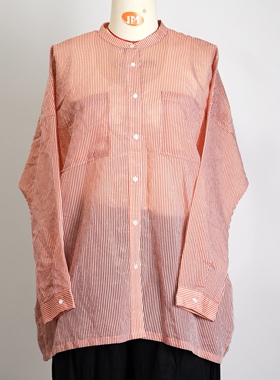 JCC STUDIO日系丝滑宽松休闲圆领条纹宽松上衣衬衫女