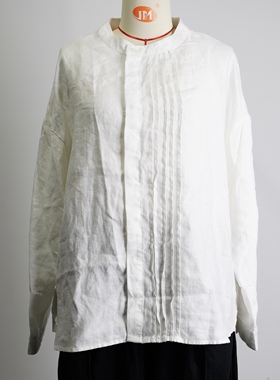 JCC STUDIO日系不对称亚麻小立领宽松休闲百搭通勤衬衫