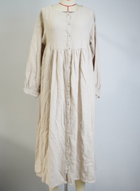 JCC STUDIO日系亚麻棉混厚款春秋款标准休闲连衣裙