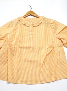 JCC studio日系棉麻花领条纹短袖衬衫B116L64