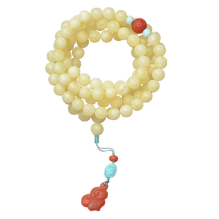 凯萨薇雅白花蜜瓷白琥珀蜜蜡手串手链绿松石108佛珠项链一物一图