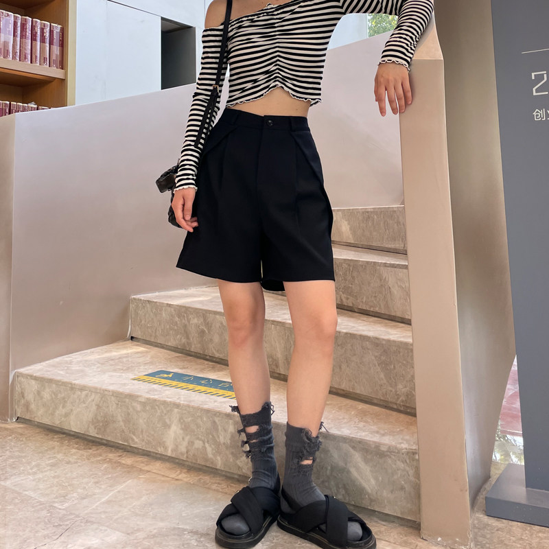 卡其色西装短裤女夏薄款休闲a字阔腿中裤高腰垂感灰色直筒五分裤