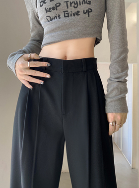 黑色阔腿裤女高腰垂感显瘦西装裤休闲拖地裤窄版直筒裤子早春秋季