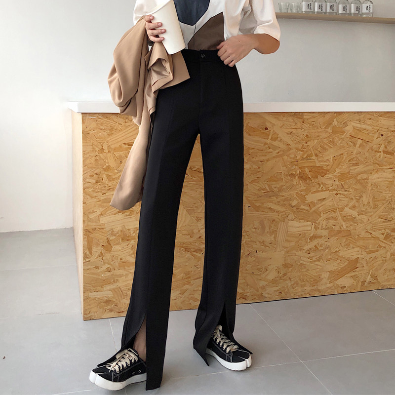 开叉直筒裤女高腰裤子春夏新款显瘦百搭休闲阔腿裤时尚西装裤长裤