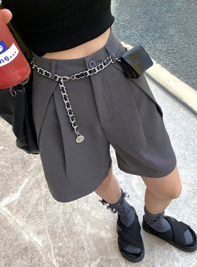 灰色西装短裤女夏季高腰a字休闲中裤黑色直筒五分裤2022新设计款