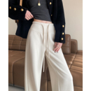 白色裤子女冬加绒糯米裤垂感窄版直筒醋酸羊毛阔腿裤加厚运动卫裤