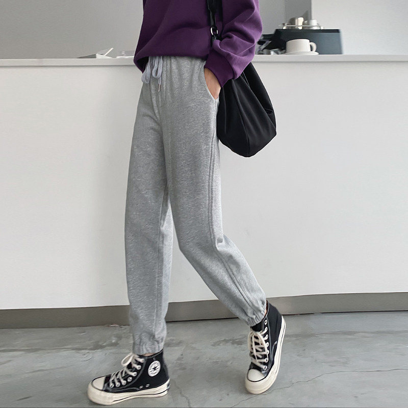 运动裤女宽松束脚灰色裤子女2020新款秋冬百搭哈伦休闲灯笼卫裤