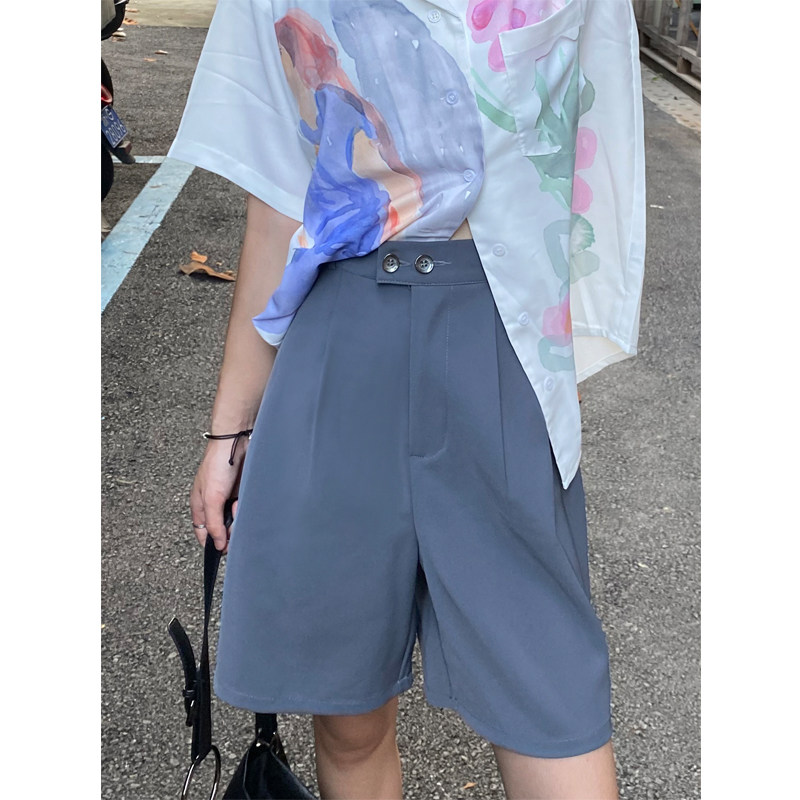 灰色五分西装短裤女夏薄款宽松显瘦a字黑色高腰直筒港味休闲中裤,女装/女士精品,休闲裤,淘宝优惠券,粉丝福利购,淘宝优惠卷